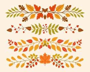 Autumn leaf and berry borders and dividers in warm fall colors