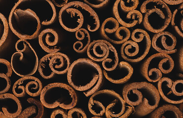 A lot of cinnamon sticks are removed macro