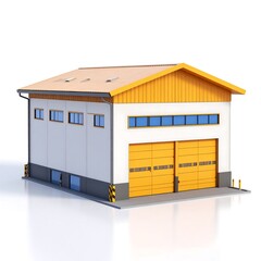 3D rendering of a small warehouse.  Bright, modern, simple design