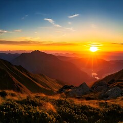 Naklejka premium Stunning mountain sunset vista (1)