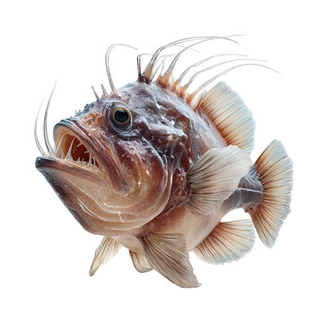 Png of a captivating anglerfish with its bioluminescent lure and sharp teeth, isolated on transparent background, showcasing the wonders of deepsea adaptation