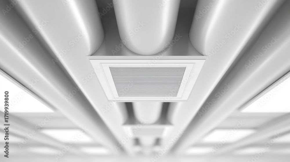 Poster modern ceiling design with futuristic white interior and gridded pattern. clean architecture backgro