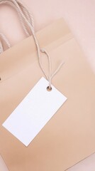 Light Brown Paper Shopping Bag with Blank White Price Tag and Twine Handle paper bag light brown bag