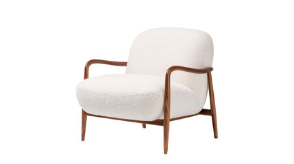 Modern white upholstered armchair with wooden legs