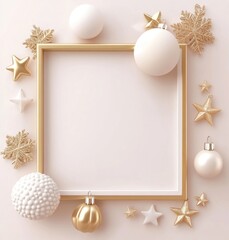 Fototapeta premium Frame with gold and white Christmas decorations christmas design.