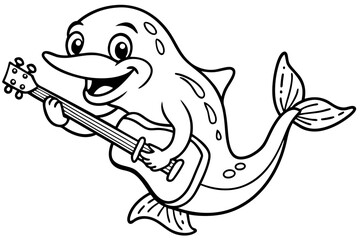 cartoon fish with a sword  Perfect for kids coloring books and educational materials