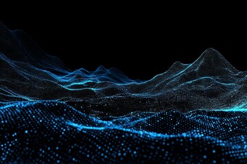 Abstract Blue Digital Waveform Data Visualization with Light Particles for Technology and Data Analysis