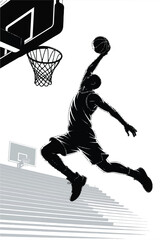Basketball Player Dunking Silhouette Vector — High-Quality Black Icon
