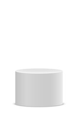 Vertical white circle podium, cylindrical pedestal or platform, 3d stand stage, column platform pillar, round empty podium template for product presentation