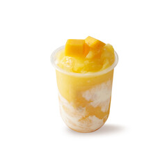 Isolated refreshing isolated mango smoothie with ice, refreshing summer drink
