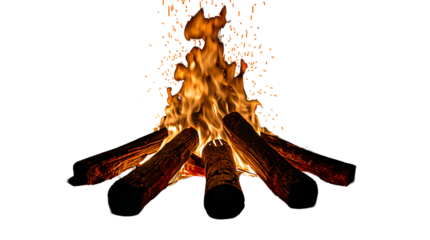 Campfire with Glowing Embers and Flying Sparks at Night flames burning transparent background isolated on a transparent background