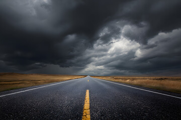 Dark Stormy Sky Over an Isolated Road Symbolizing Life’s Struggles