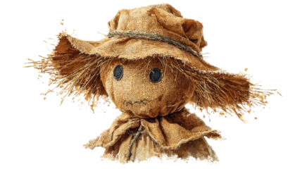 Creepy burlap doll head with stitched smile