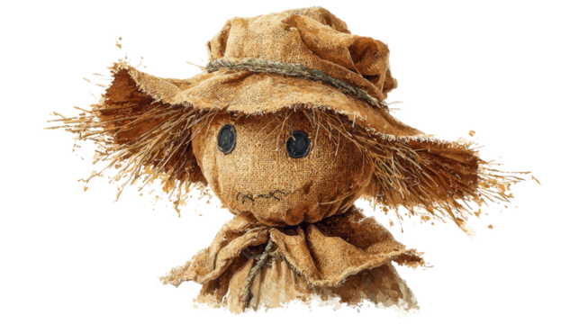 Creepy burlap doll head with stitched smile