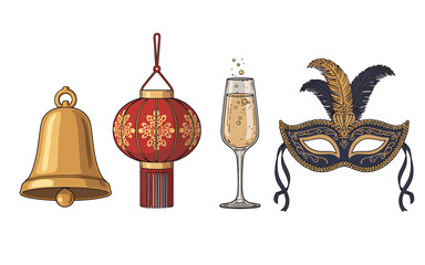 A set of four festive illustrations for celebrations