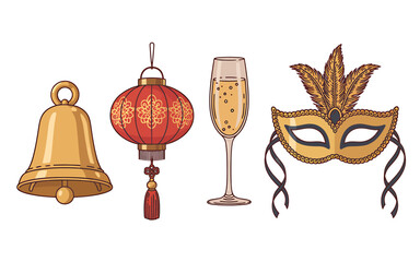 Collection of four cheerful festive illustrations for celebrations