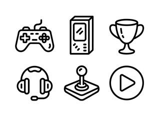 Set of six black and white line art illustrations