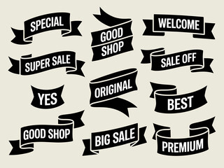 Vintage style black ribbon graphic elements collection
