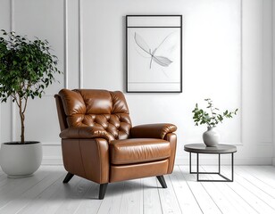 Modern leather armchair in a bright room