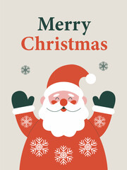 Santa claus merry christmas greeting card. 
Merry christmas lettering.