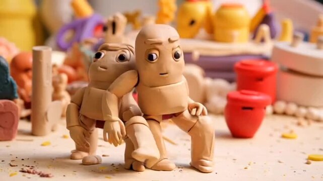 Claymation character in motion with blurred background