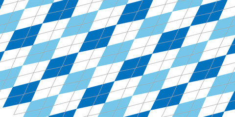 Argyle rhombus seamless pattern. Christmas plaid texture with silver line. Blue geometric diamond abstract pattern. Mans and boys design wrapping bg. Vector illustration isolated on white background.e