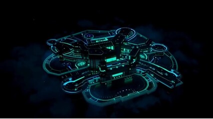 Futuristic glowing technological structure with neon lights - Powered by Adobe
