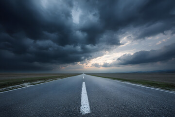 driving on the road Lonely Empty Road Beneath Storm Clouds Representing Transformation