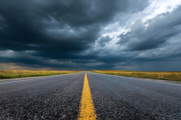 Dark Cloudy Road Leading Toward Horizon as a Metaphor of Hope
