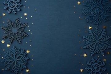 Elegant Dark Blue Christmas Background with Snowflakes and Gold Star Confetti