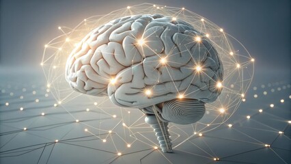 Abstract futuristic brain network visualization with glowing connections and digital data overlay