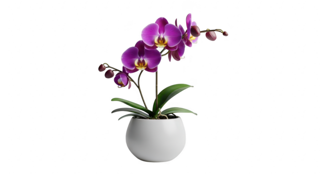 Purple orchid in pot isolated on transparent background