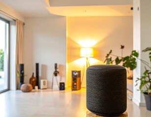 Modern living room with audio equipment
