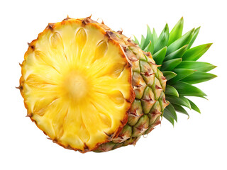 Fresh Pineapple Half Revealing Golden Yellow Juicy Flesh fruit tropical isolated on a transparent background