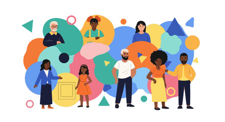 A vibrant and colorful illustration depicting a diverse group of people of various ages, ethnicities, and genders, representing community and inclusion.