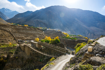 Naklejka premium Scenic Spiti River Flowing Through Spiti Valley, Rugged Himalaya Mountains, Himachal Pradesh, India