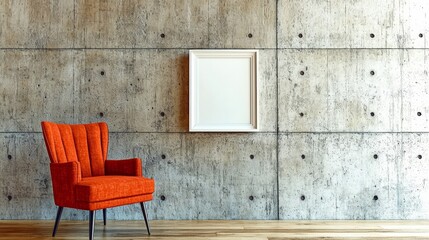 Stylish Orange Chair with White Frame Mockup on Textured Concrete Wall Interior Design