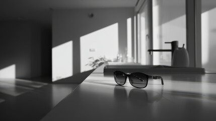eyeglasses rest on shelf casting sunlight patterns that reflect solar activity