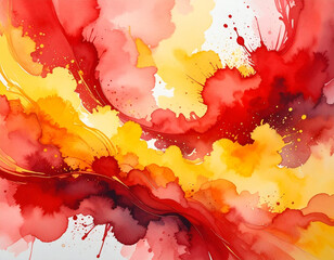 Red and yellow abstract watercolor paint splashes background - Generative  