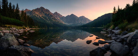 sunset over the lake View of the Mountains in High Resolution