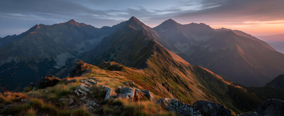 sunset over the mountains Panoramic Sunrise View of the Tatra Mountains in High Resolution