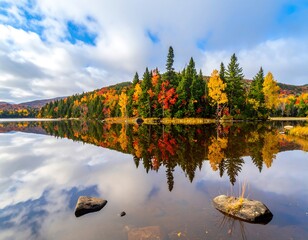 Autumn lake reflecting a vibrant sky