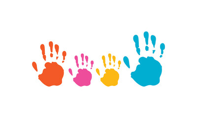 Fototapeta premium Family handprints vector illustration. Watercolor family handprints of mom, dad, and child. Social illustration.&nbsp;Handpaint