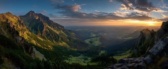 sunset in the mountains Summer Morning Panorama of the Mountain Range