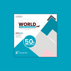 Modern Travel Social Media Post Template for Instagram and Facebook &ndash; Vacation, Holiday, Tourism Banner Design