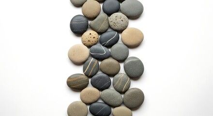 Zen Stones Arranged in a Line on a White Background for Spa and Meditation Themes