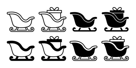 Christmas sleigh vector icon. Santa’s sleigh symbol for holiday season, gift delivery, and winter celebrations.