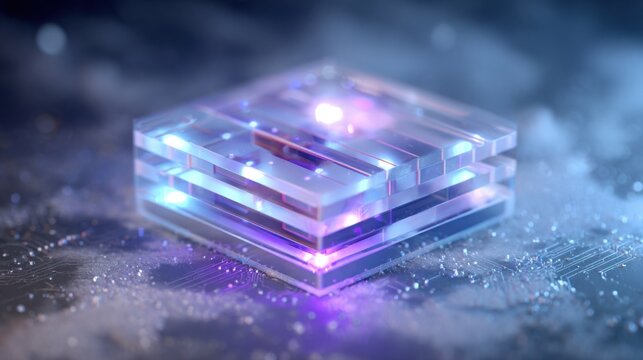 glowing layered tech cube circuit