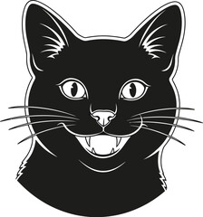 Cartoon black cat with a mischievous grin and sharp teeth