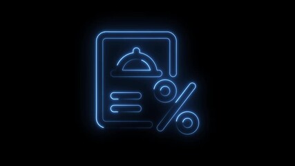 Glowing restaurant discount neon icon animation on black background offering dining deals